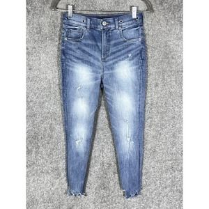 Express Super High Rise Ankle Legging Jeans Womens Size 2S Distressed‎ Raw Hem
